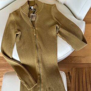 Ruff Hewn Gold Ribbed Zip-Up Cardigan